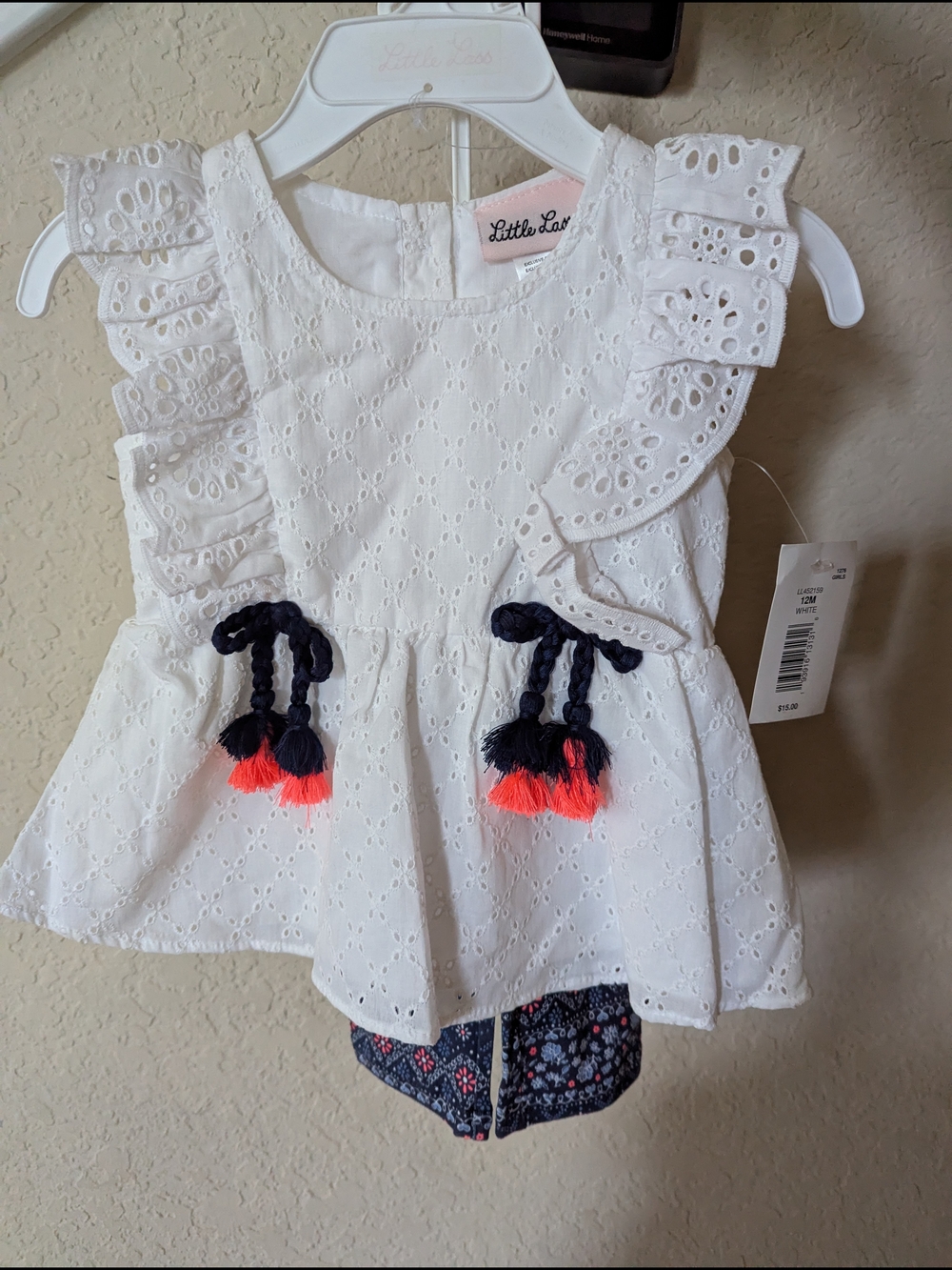 Little Lass White Eyelet Toddler Peplum Top with Tassels Outfit (12 Months)